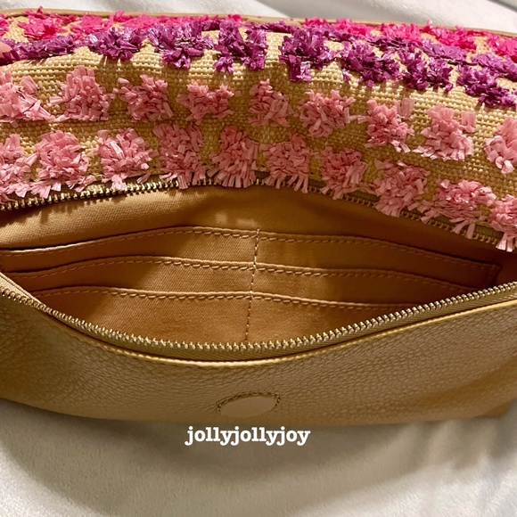 NWOT Fossil Preston Large Pink/Violet Straw Leather Folder Wristlet Pouch - Picture 11 of 12